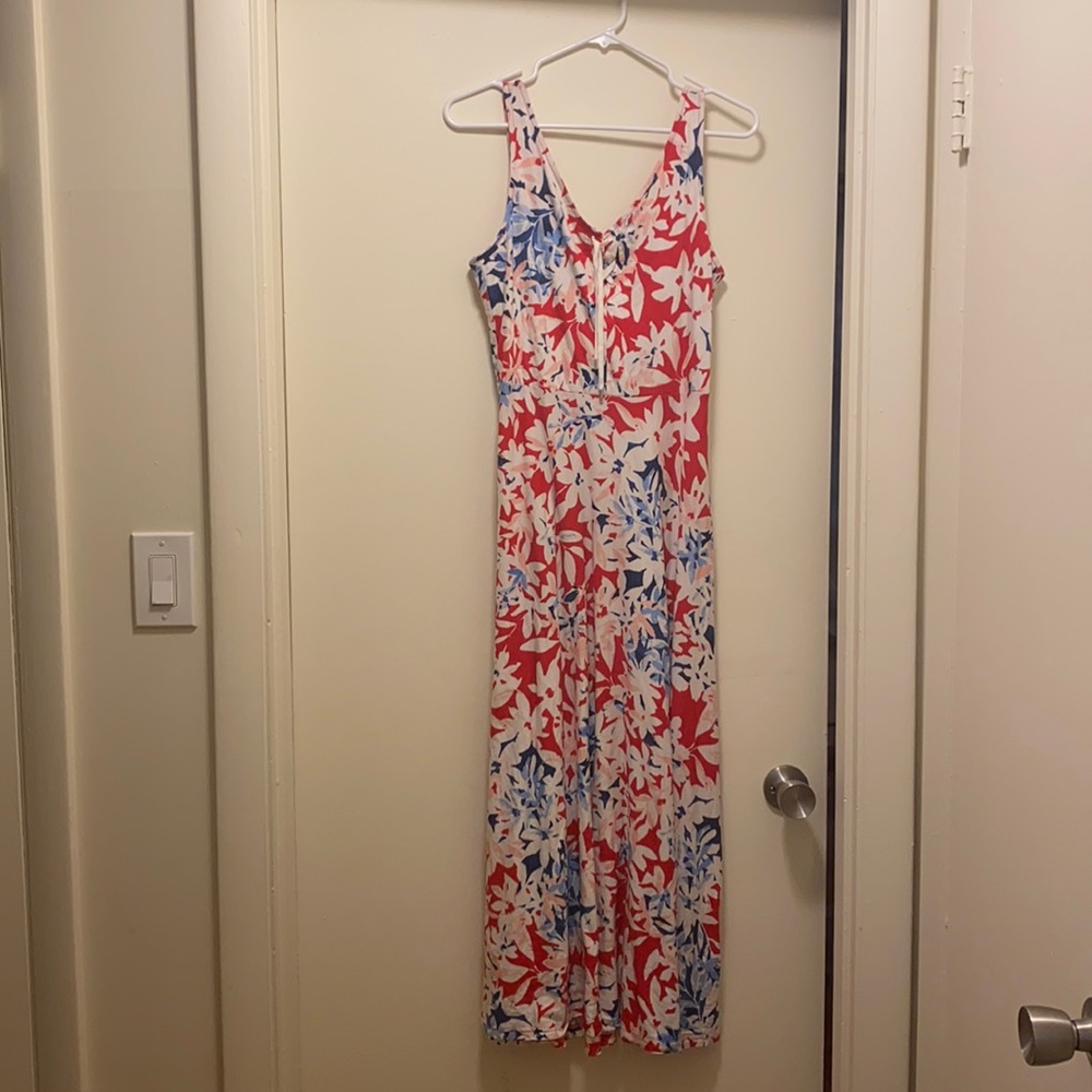 Red, White, and Blue floral Chaps sundress.